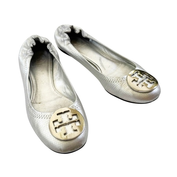 Tory Burch Leather Silver Metallic Ballet Flat Size 6.5 - Picture 1 of 13